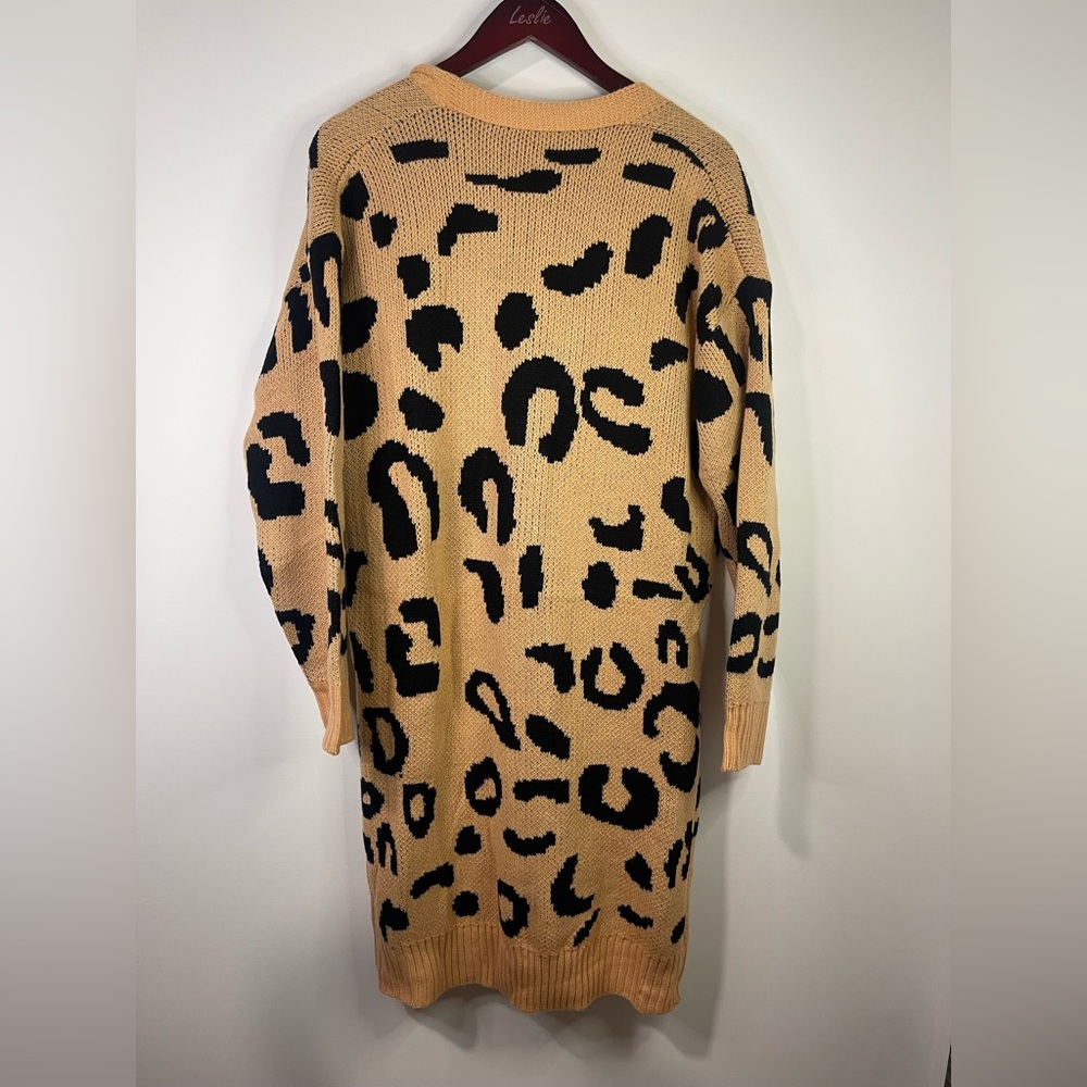 Stylish Leopard Print open front long Cardigan - Picture 4 of 11